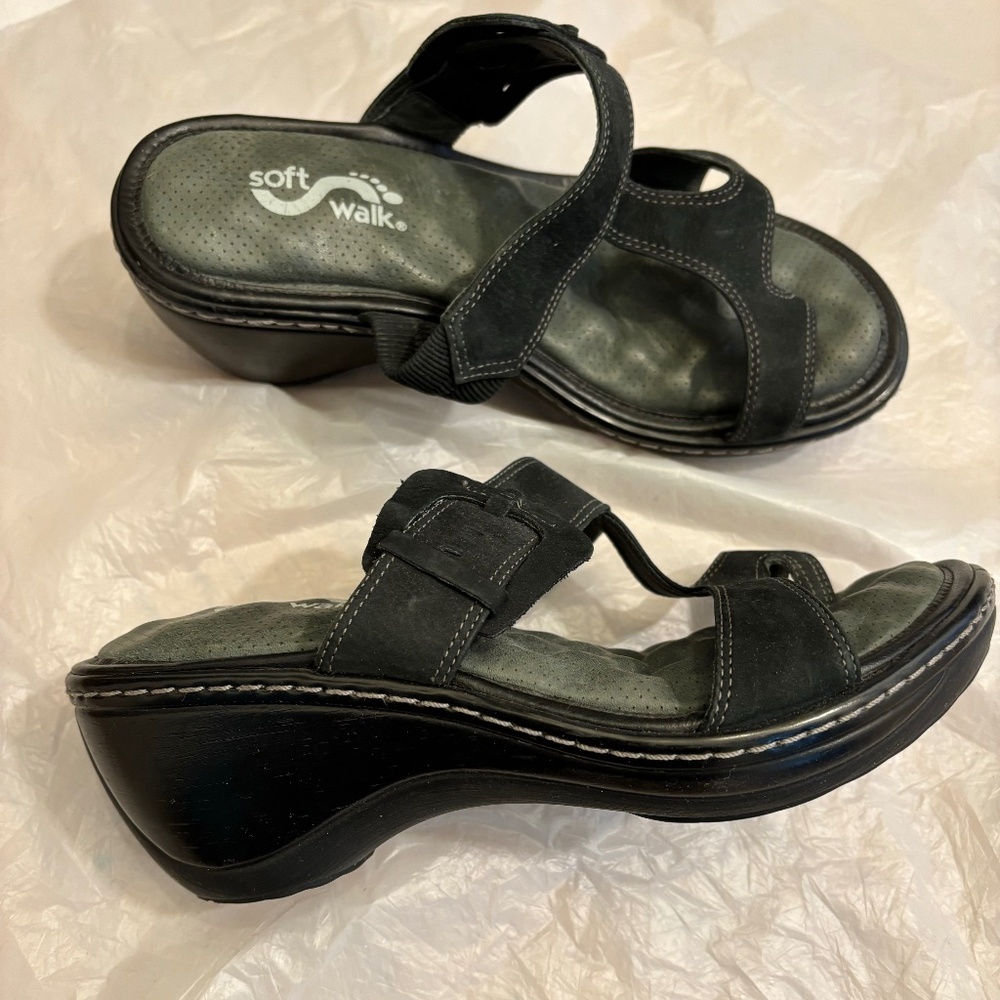 SoftWalk Leather Suede Slides Sandals Heels